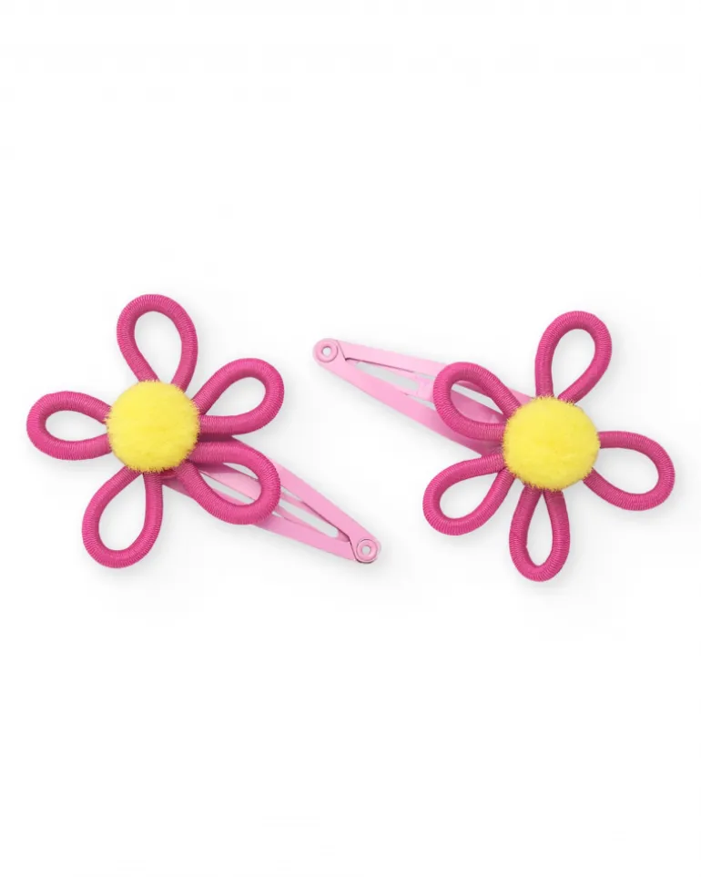 Barrettes pour fille avec fleurs en fuchsia et jaune