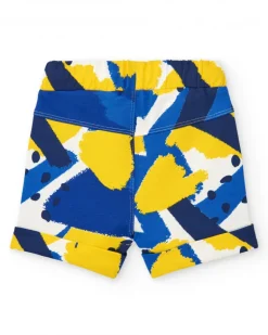 Bermuda bleu pour garçon avec imprimé jaune et blanc