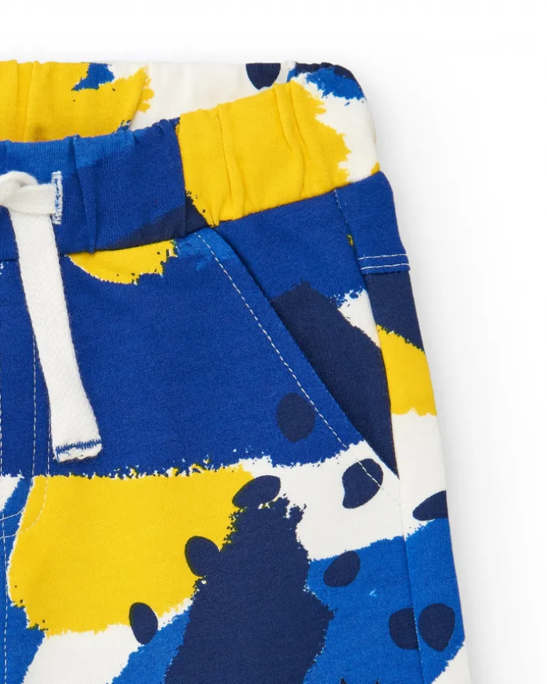 Bermuda bleu pour garçon avec imprimé jaune et blanc