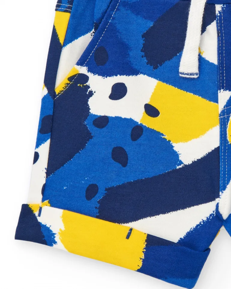 Bermuda bleu pour garçon avec imprimé jaune et blanc