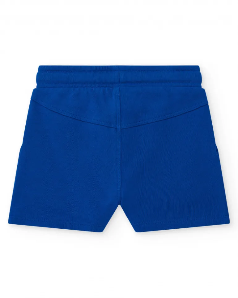 Bermuda bleue pour garçon avec taille ajustable et écusson brodé