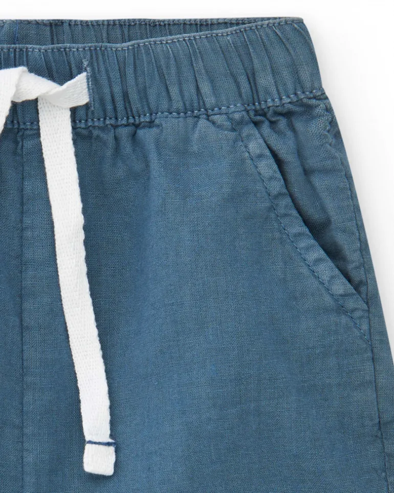 Bermuda bleue pour garçon avec taille ajustable et poches