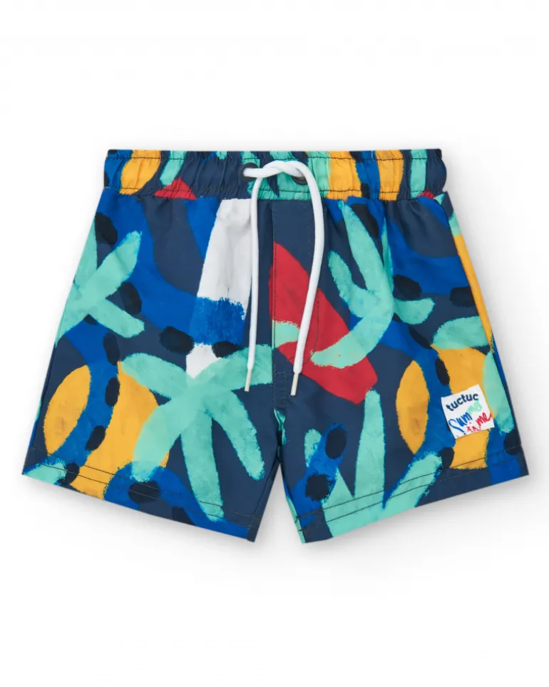 Bermuda de bain bleu marine pour garçon avec imprimé et taille ajustable