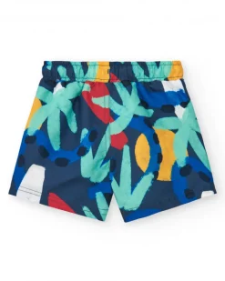 Bermuda de bain bleu marine pour garçon avec imprimé et taille ajustable