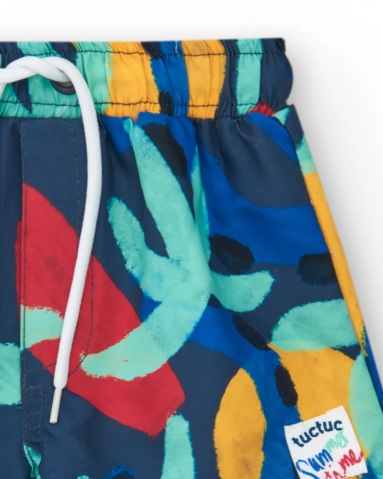 Bermuda de bain bleu marine pour garçon avec imprimé et taille ajustable