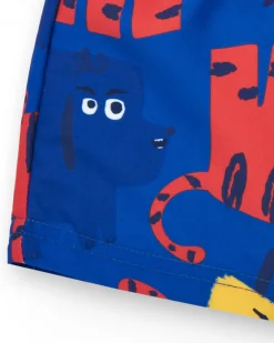 Bermuda de bain bleue pour garçon avec animaux et taille ajustable
