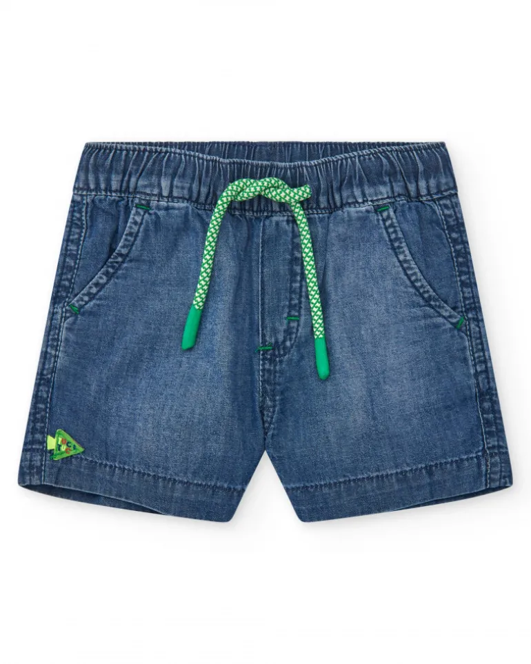 Bermuda en denim bleue pour garçon avec poisson brodé