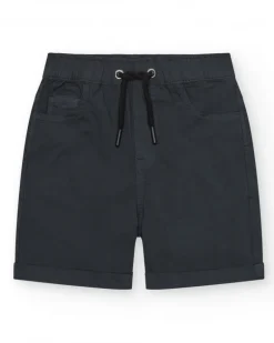 Bermuda gris foncé pour garçon avec taille ajustable et ourlet retroussé.