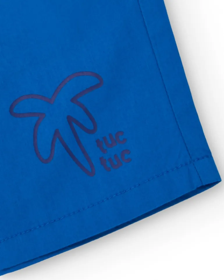 Bermuda para niño en azul eléctrico con estampado de palmera
