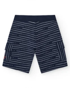 Bermuda pour garçon à rayures blanches avec taille élastique et poches latérales