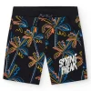 Bermuda pour garçon en noir avec imprimé tropical et taille élastique.