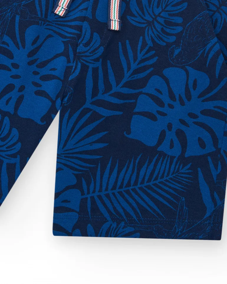 Bermuda pour garçon en noir avec imprimé tropical et taille ajustable