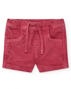 Bermuda rouge pour garçon avec effet délavé et taille ajustable