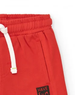 Bermuda rouge pour garçon avec poches et cordon blanc