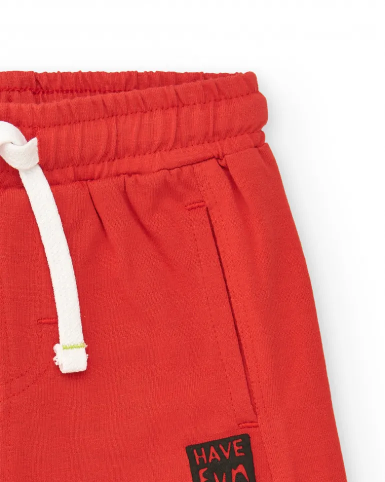 Bermuda rouge pour garçon avec poches et cordon blanc