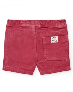 Bermuda rouge pour garçon avec effet délavé et taille ajustable