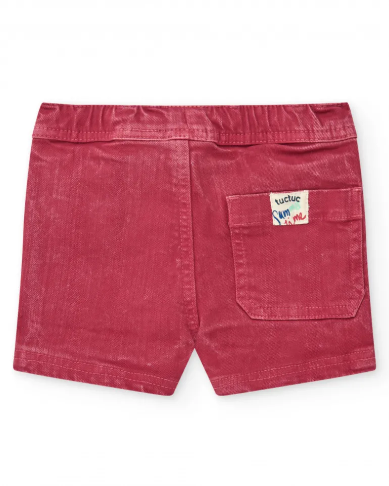 Bermuda rouge pour garçon avec effet délavé et taille ajustable