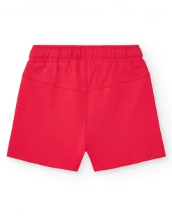 Bermuda rouge pour garçon avec imprimé de planches et taille ajustable