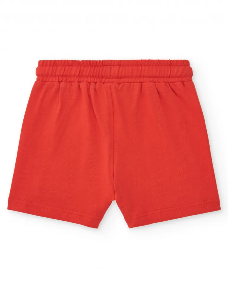 Bermuda rouge pour garçon avec poches et cordon blanc
