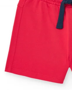 Bermuda rouge pour garçon avec imprimé de planches et taille ajustable