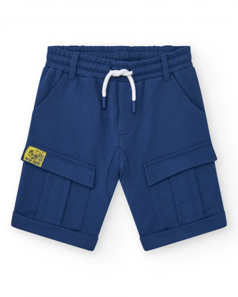 Bermudas pour garçon en bleu marine avec poches et taille élastique.