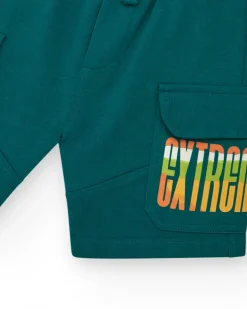 Bermudas pour garçon en vert avec taille élastique et poches latérales