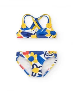 Bikini bleu et jaune pour fille avec fleurs