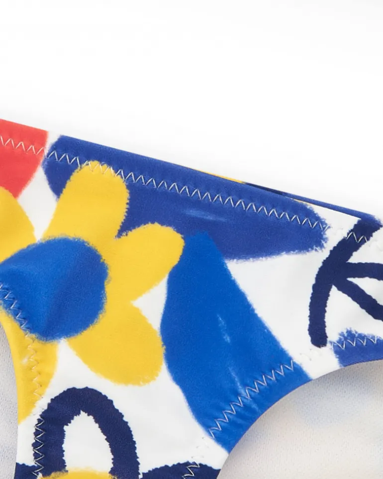 Bikini bleu et jaune pour fille avec fleurs