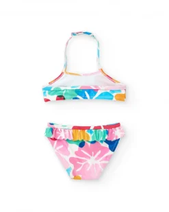 Bikini bleu pour fille avec imprimé floral et volants
