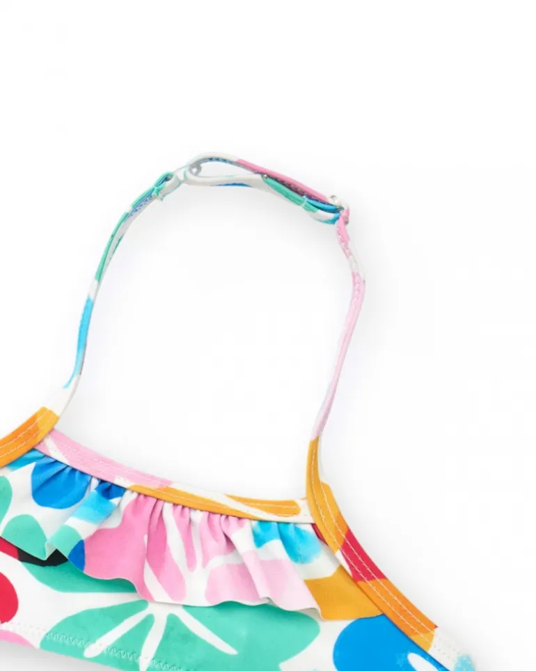 Bikini bleu pour fille avec imprimé floral et volants