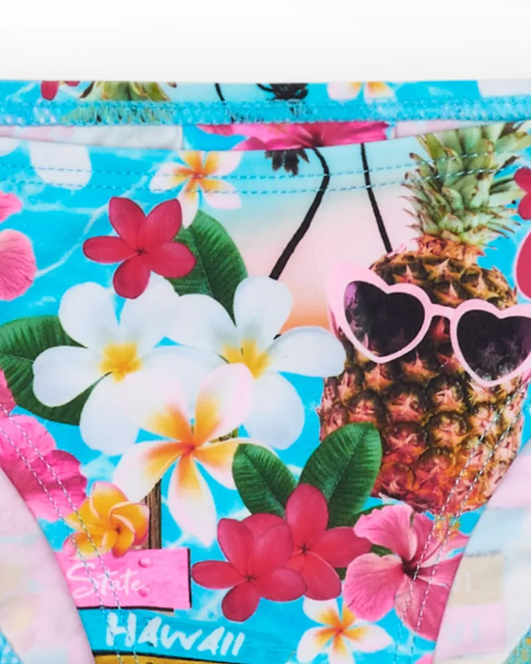 Bikini multicolore pour fille avec imprimé tropical.