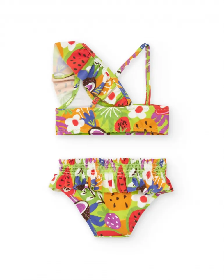 Bikini pour fille avec imprimé de fruits et détails froncés