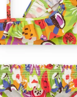 Bikini pour fille avec imprimé de fruits et détails froncés