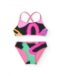 Bikini rose pour fille avec arc-en-ciel et bretelles croisées