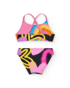 Bikini rose pour fille avec arc-en-ciel et bretelles croisées