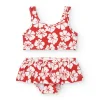 Bikini rouge pour fille avec imprimé floral et volant