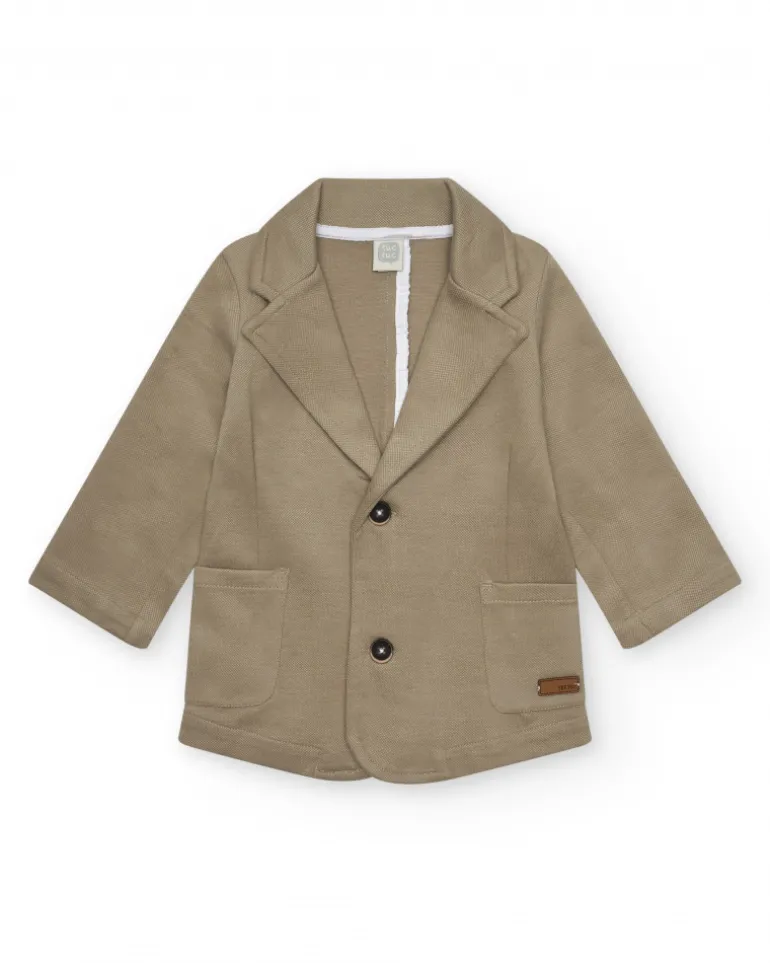 Blazer beige pour garçon avec fermeture à deux boutons et poches