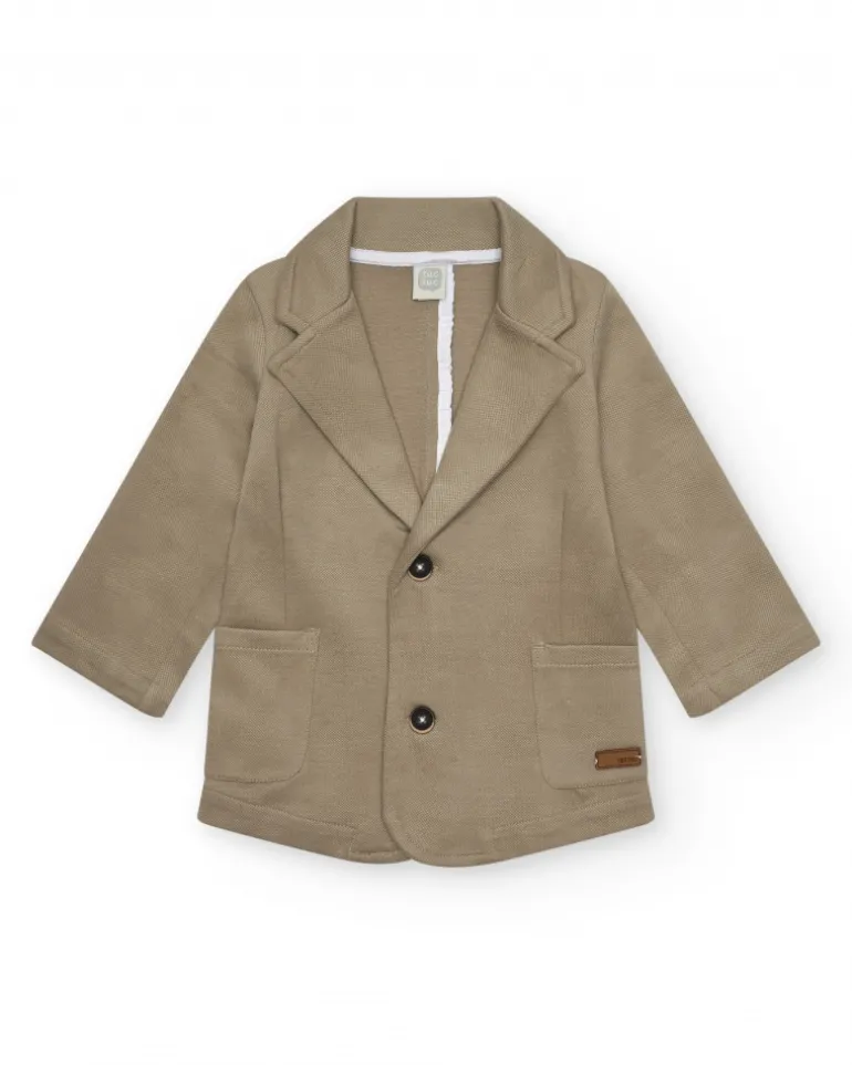 Blazer beige pour garçon avec fermeture à deux boutons et poches