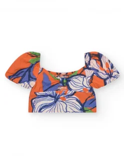 Blouse pour fille en orange avec imprimé floral.