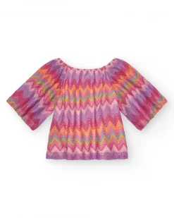 Blouse pour fille multicolore imprimée avec manches trois-quarts.