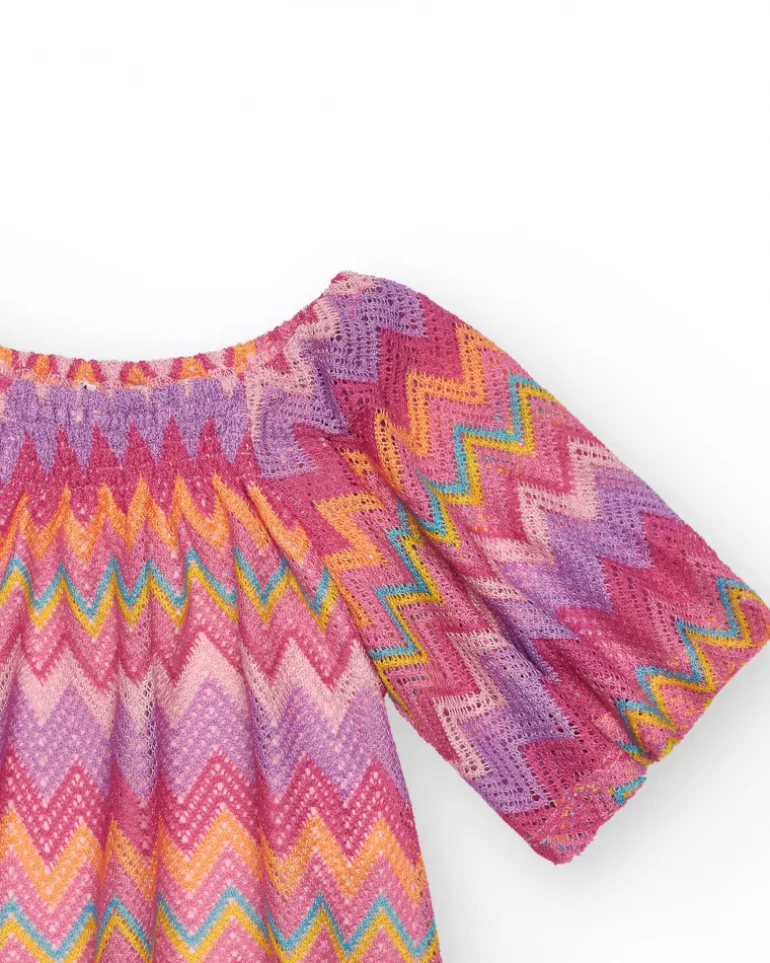 Blouse pour fille multicolore imprimée avec manches trois-quarts.