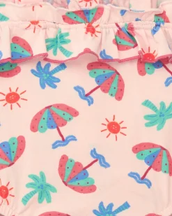 Body rose pour fille avec imprimé de parapluies, palmiers et soleils