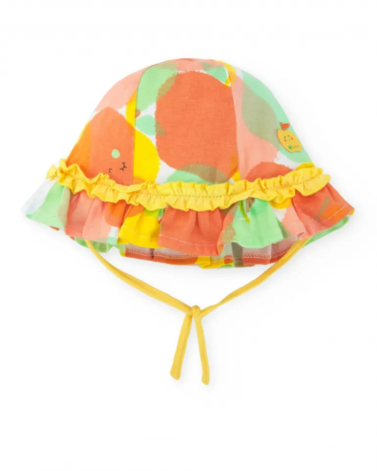 Bonnet multicolore pour fille avec fruits et volants jaunes