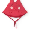 Bonnet plat rouge pour fille avec oreilles appliquées et design brodé
