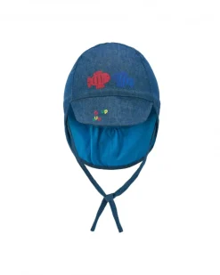Bonnet pour garçon avec imprimé de poissons en rouge et bleu