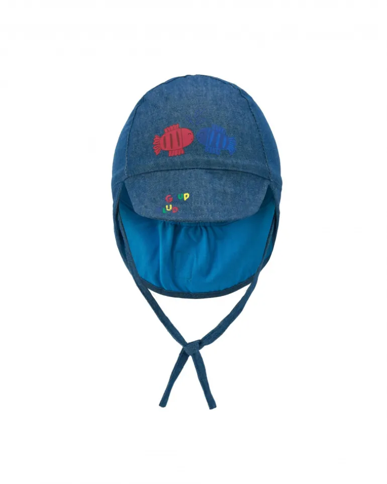 Bonnet pour garçon avec imprimé de poissons en rouge et bleu