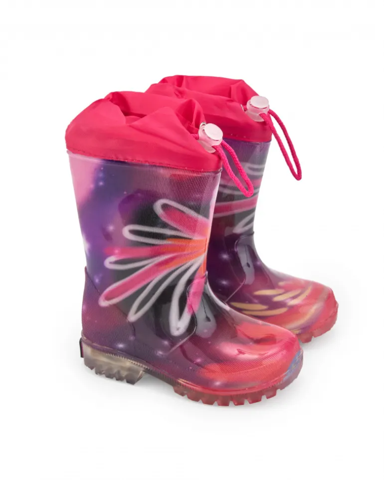 Bottes de pluie fille en fuchsia avec lumières et motif galactique collection Cosmic Girl