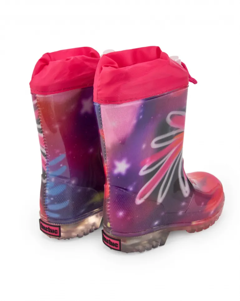 Bottes de pluie fille en fuchsia avec lumières et motif galactique collection Cosmic Girl