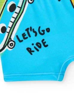 Boxer bleu pour garçon avec trottinette et phrase "Let's Go Ride"