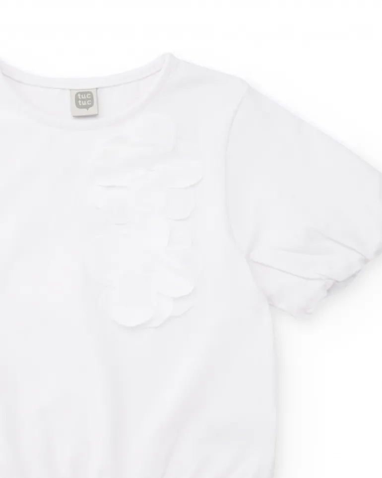 Camiseta de manga corta para niña en blanco con aplique floral